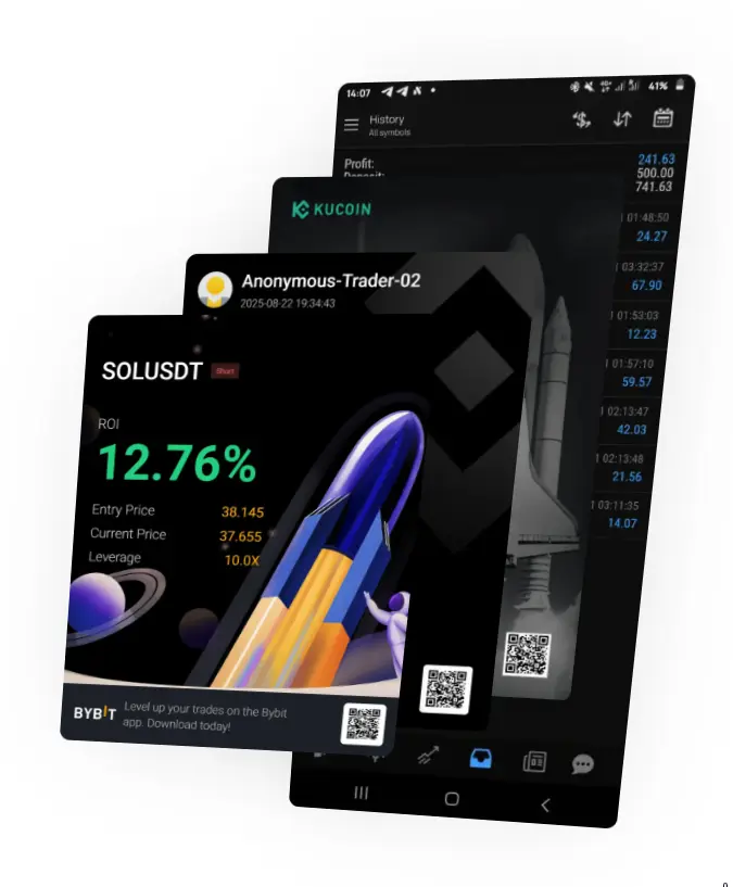 Trading screenshot mockup generator – ByBit, Binance, KuCoin, MT4 MT5 designs, crypto and forex PnL examples for traders